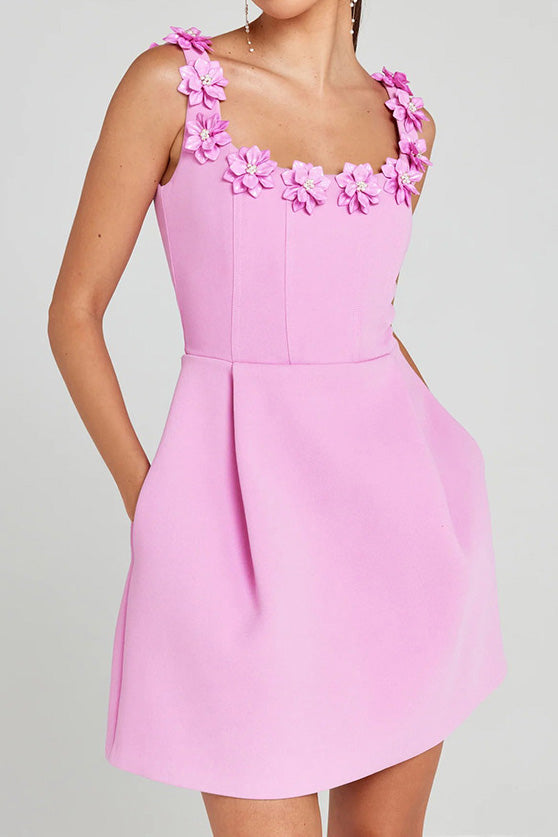 Square Collar Flower Bandage Mini Dress Lavish Daily