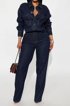 Stretch Long Sleeve Denim Jumpsuit LavishDaily