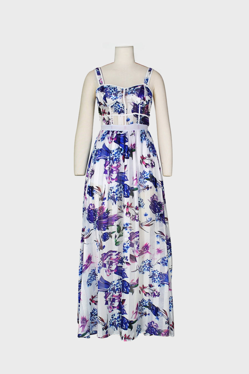 Floral Print Sheer Mesh Maxi Dress Lavish Daily