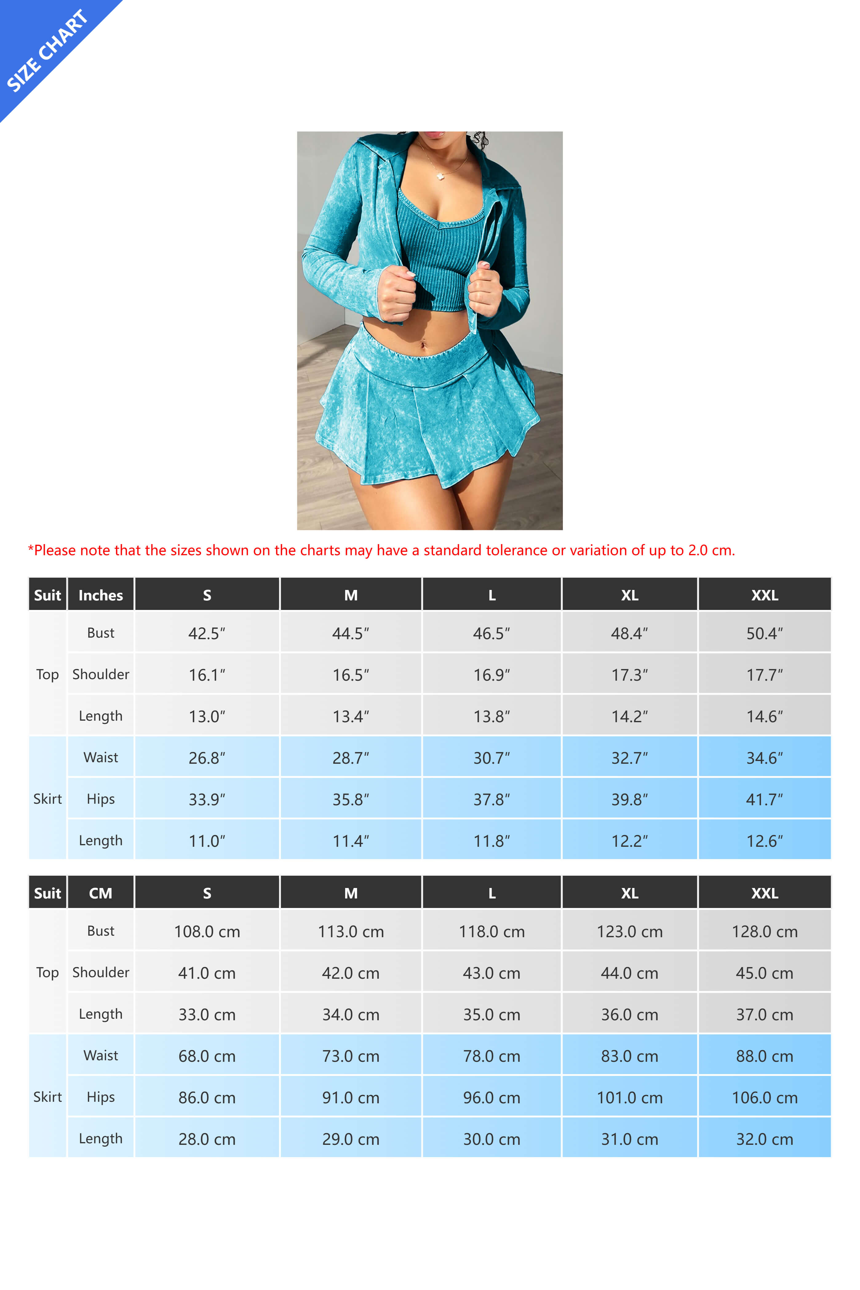 Three-Piece Acid Wash Set with Mini Pleated Skirt Lavish Daily