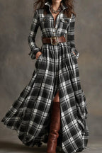 Classic Plaid Button-Up Shirt Dress LavishDaily