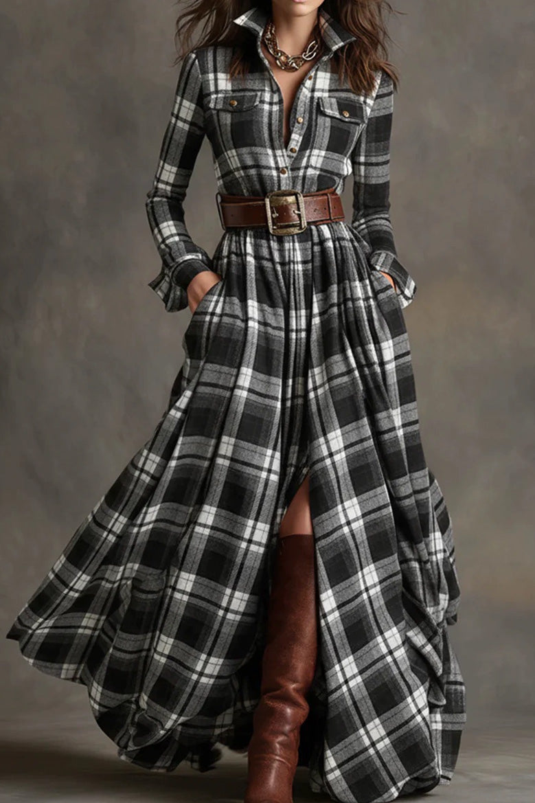 Classic Plaid Button-Up Shirt Dress LavishDaily