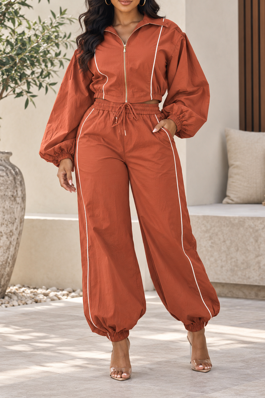 Contrast Piping Zip Jacket Jogger Pants Set Lavish Daily