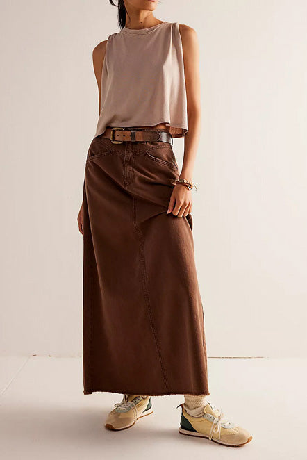 Loose Straight Denim Maxi Skirt Lavish Daily