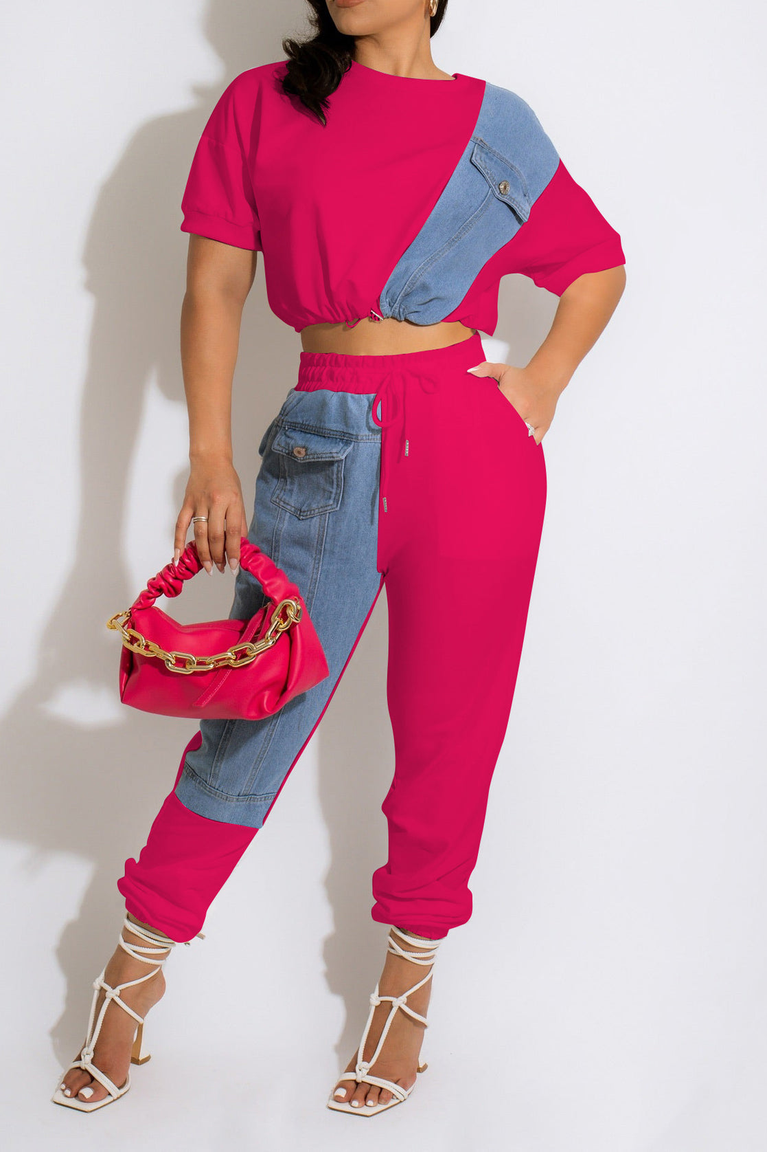Patchwork Detail Top And Trousers Set Lavish Daily