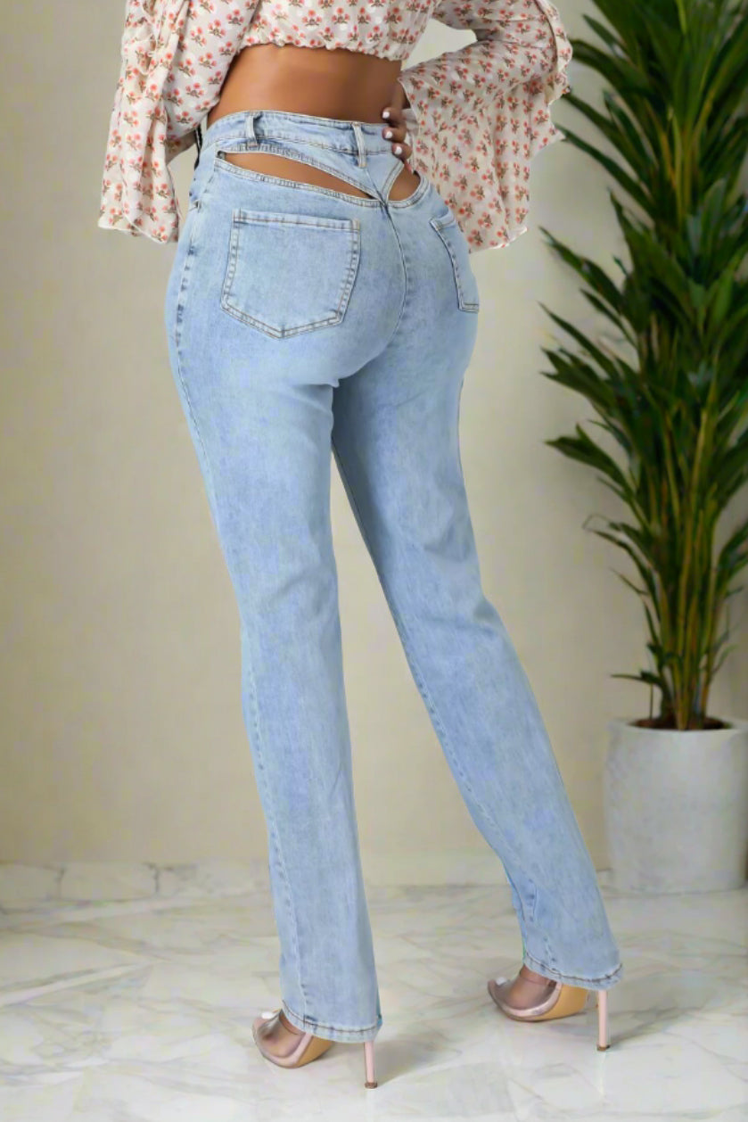 Cutout Stretch Jeans Lavish Daily