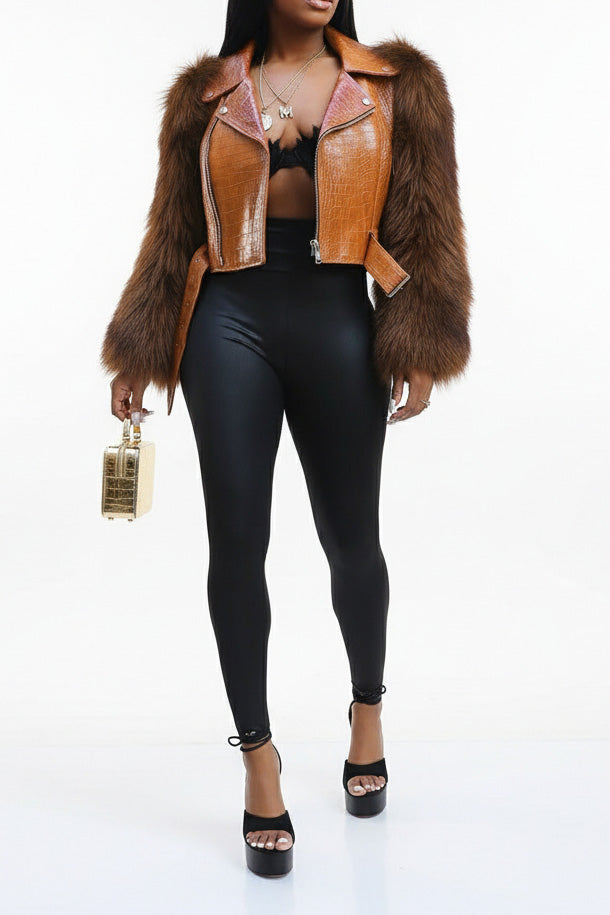 Faux Fur Trim Faux Leather Jacket Lavish Daily