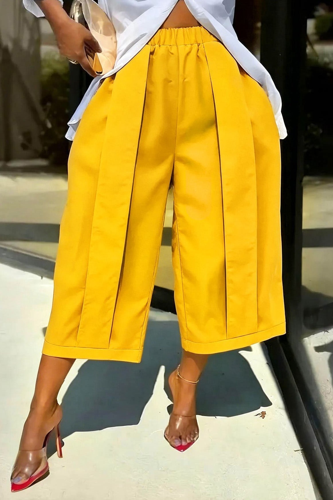 High Waist Pleated Wide Leg Culottes Lavish Daily