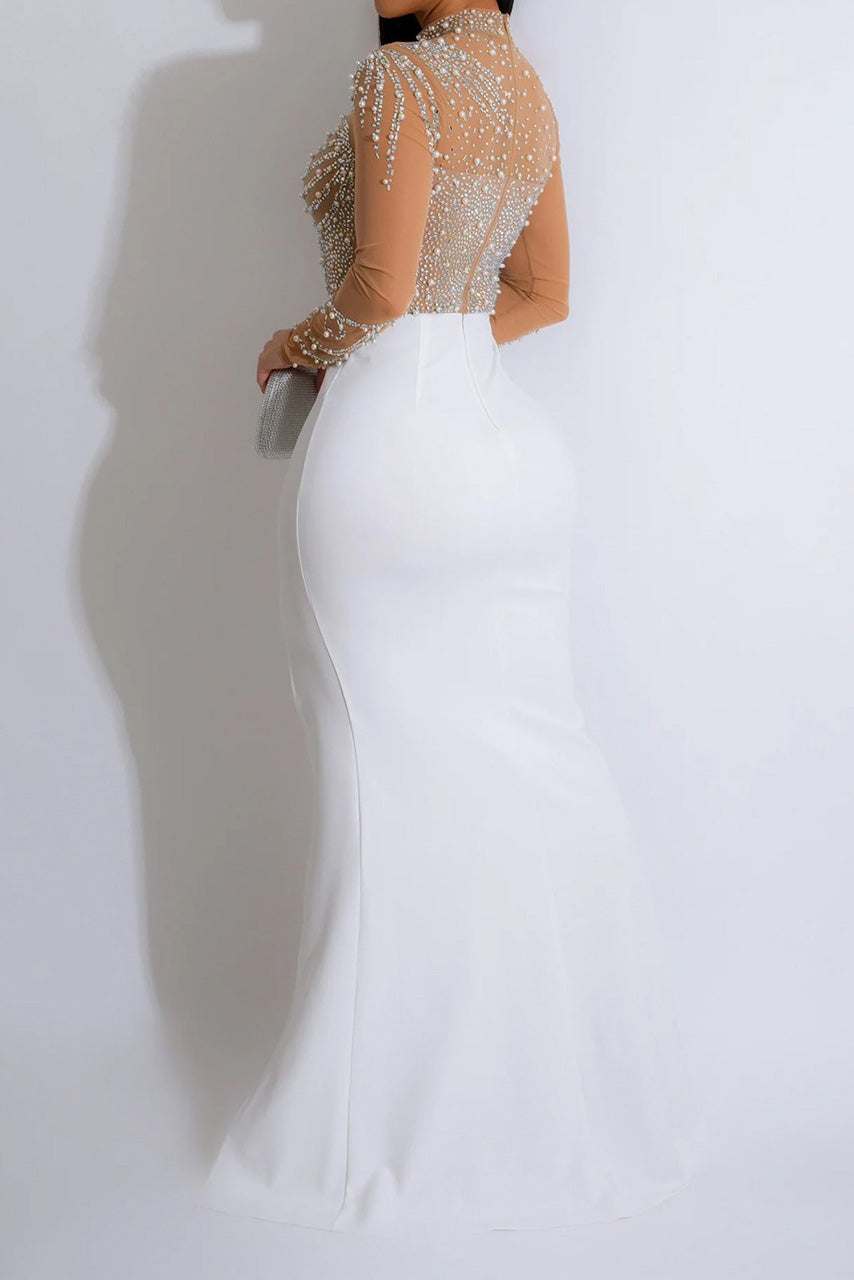 Rhinestone Mesh High Slit Maxi Dress Lavish Daily