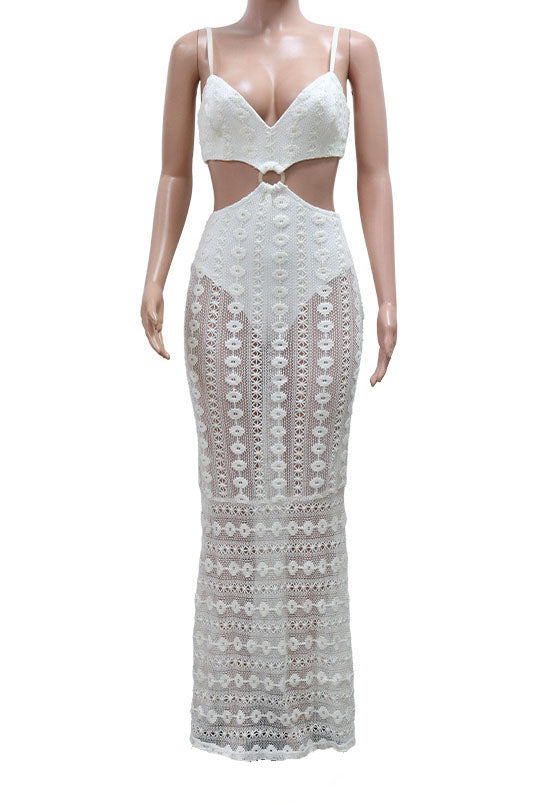 Strapless V-Neck Lace Sheer Bodycon Dress Lavish Daily