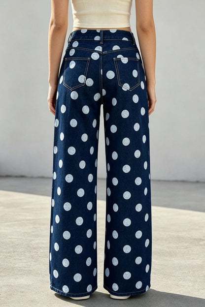 Non-Stretch Polka Dot Wide Leg Jeans Lavish Daily