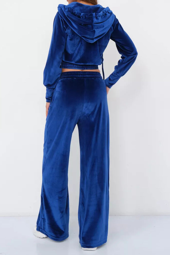 Velvet Hooded Zip Sweatshirt & Pants Set Lavish Daily