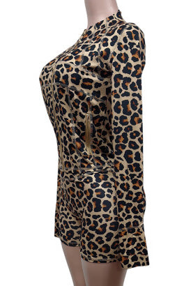 Leopard Print Long Sleeve Biker Shorts Set Lavish Daily