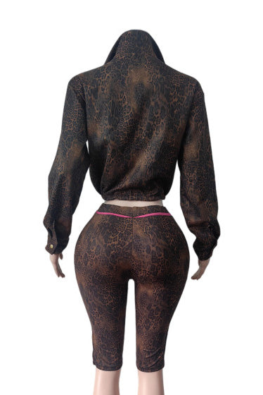 Leopard Cropped Jacket & Biker Short Set Lavish Daily