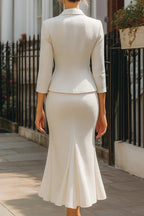 Solid Button Blazer and Slit Midi Skirt Set LavishDaily