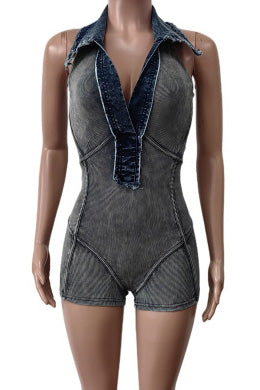 Washed Sleeveless Rompers Lavish Daily