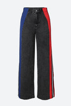 Wide Jeans with Wide Contrast Side Lines-Black Lavish Daily
