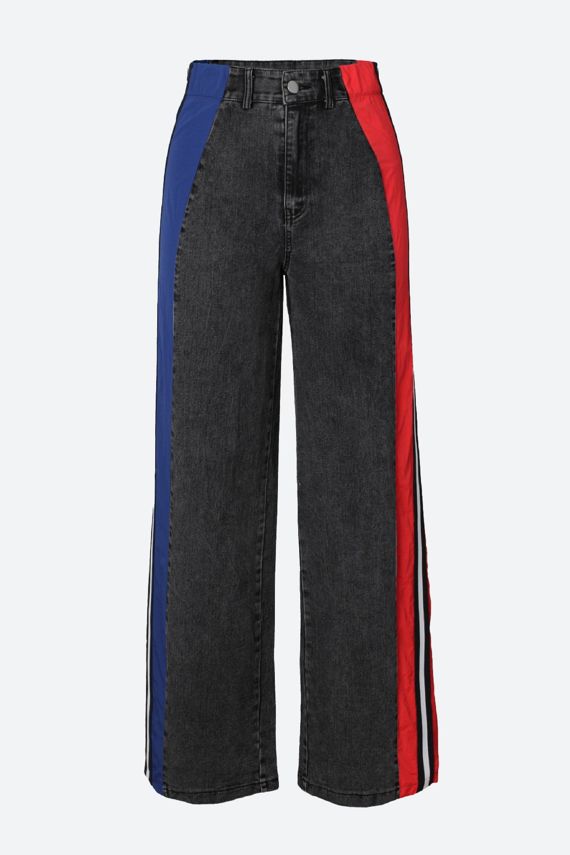 Wide Jeans with Wide Contrast Side Lines-Black Lavish Daily