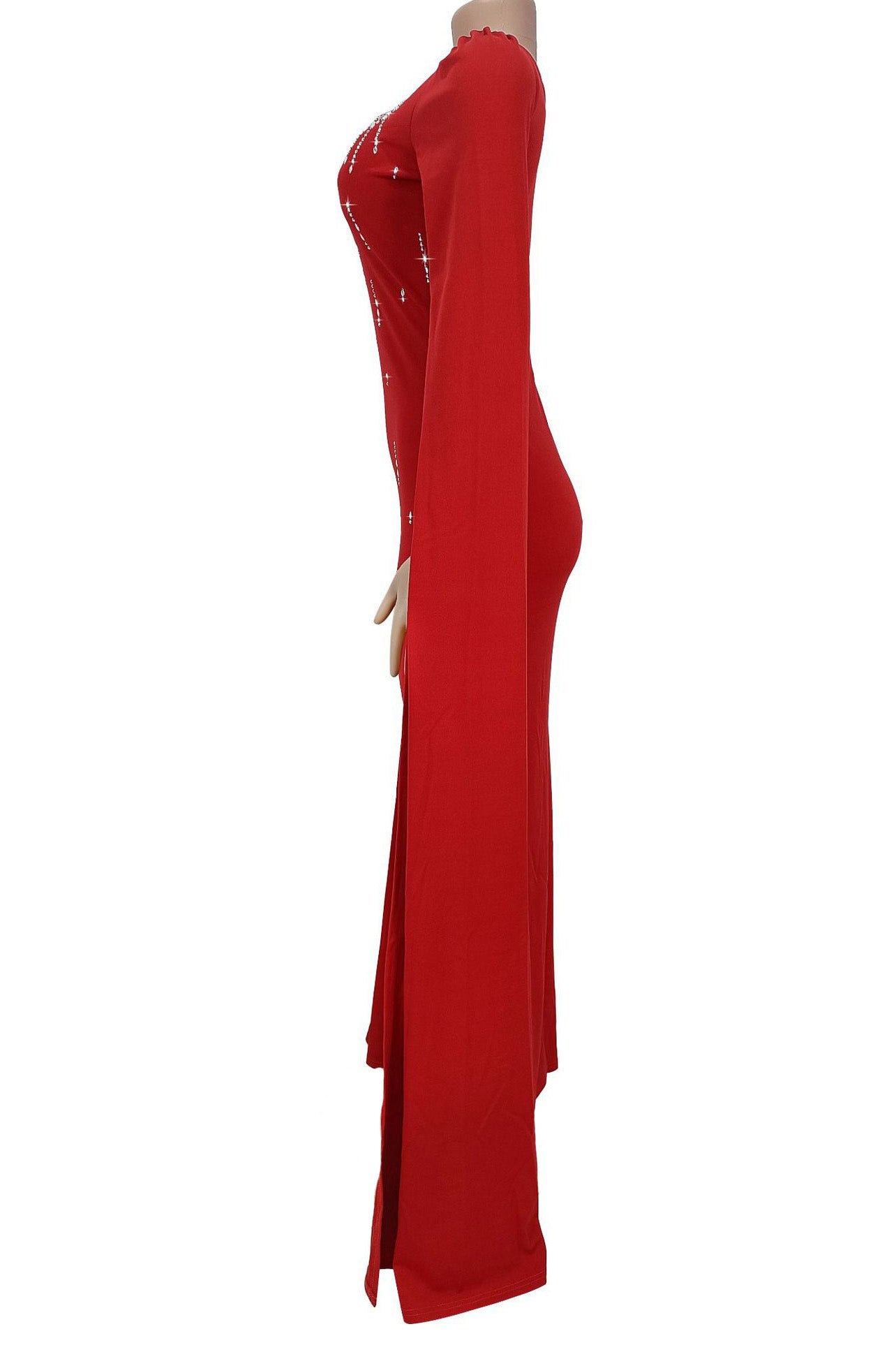 Crystal Embellished Cape Sleeve Maxi Dress LavishDaily