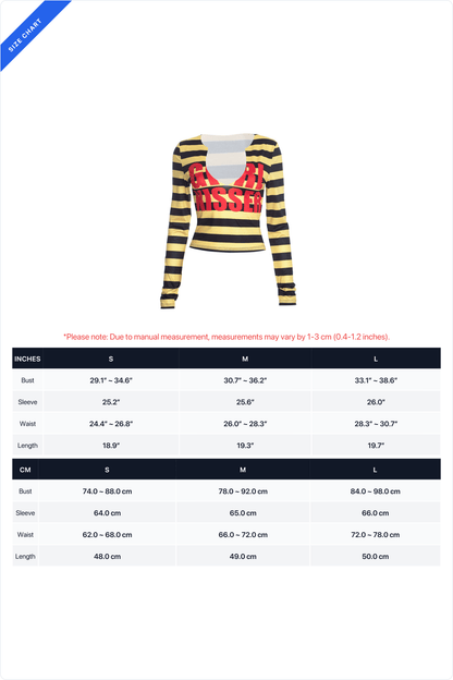 Striped Graphic V-Neck Long-Sleeve Crop Top Lavish Daily