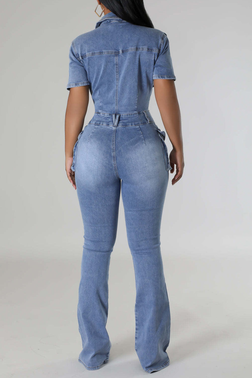 Turndown Collar Denim Jumpsuit Lavish Daily