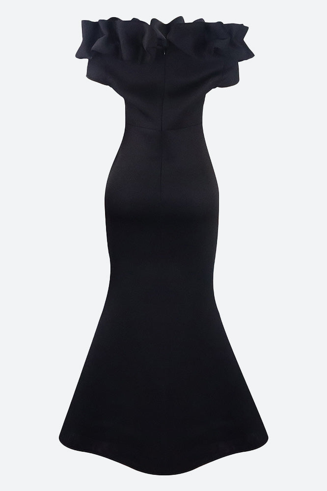 Solid Ruffle Collar Mermaid Dress Lavish Daily