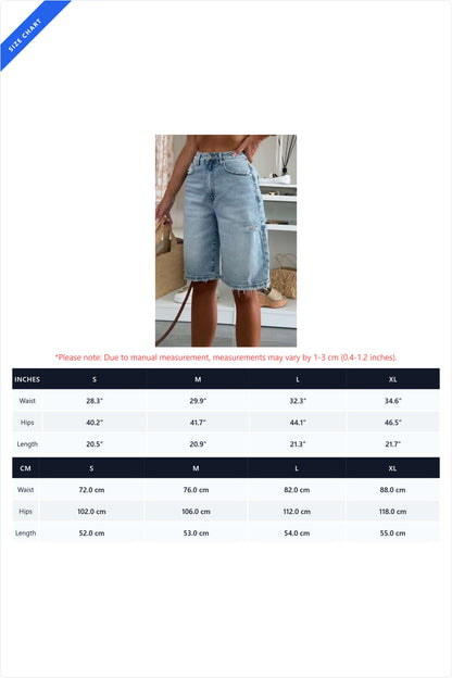 High-Waisted Raw Hem Denim Bermuda Shorts Lavish Daily