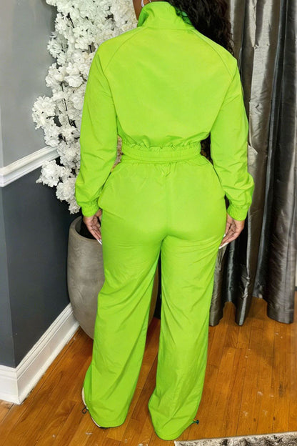 Zip-Front Piped Top & Wide-Leg Pants Set Lavish Daily