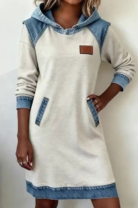Hooded Paneled Contrast Dress LavishDaily