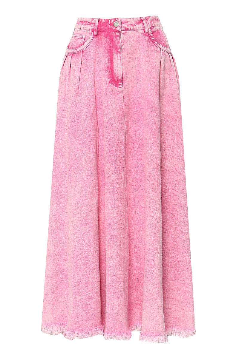 Long Washed Denim Skirt Lavish Daily