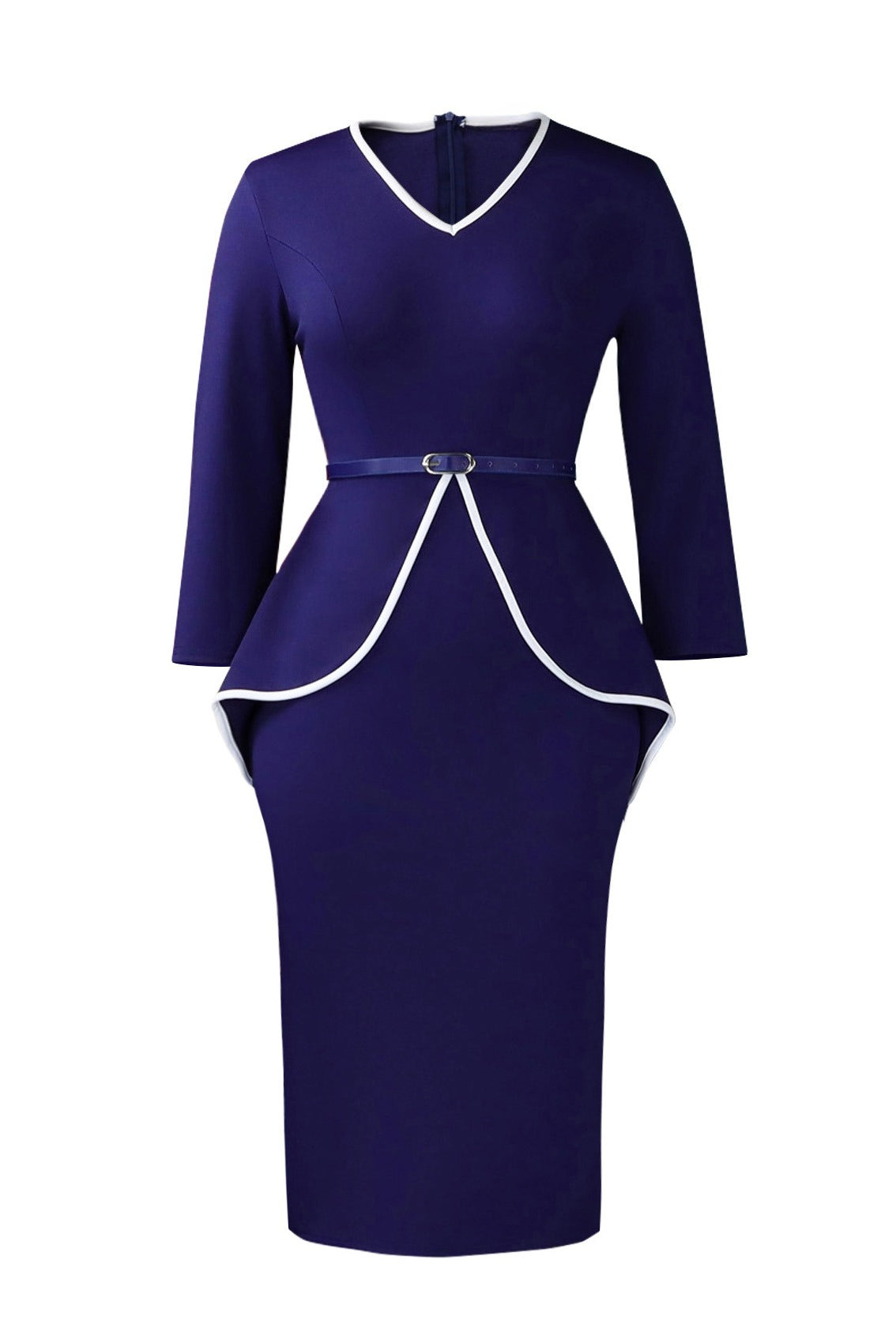 Contrast Trim Belted Peplum Midi Dress Lavish Daily