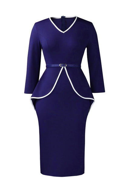 Contrast Trim Belted Peplum Midi Dress Lavish Daily