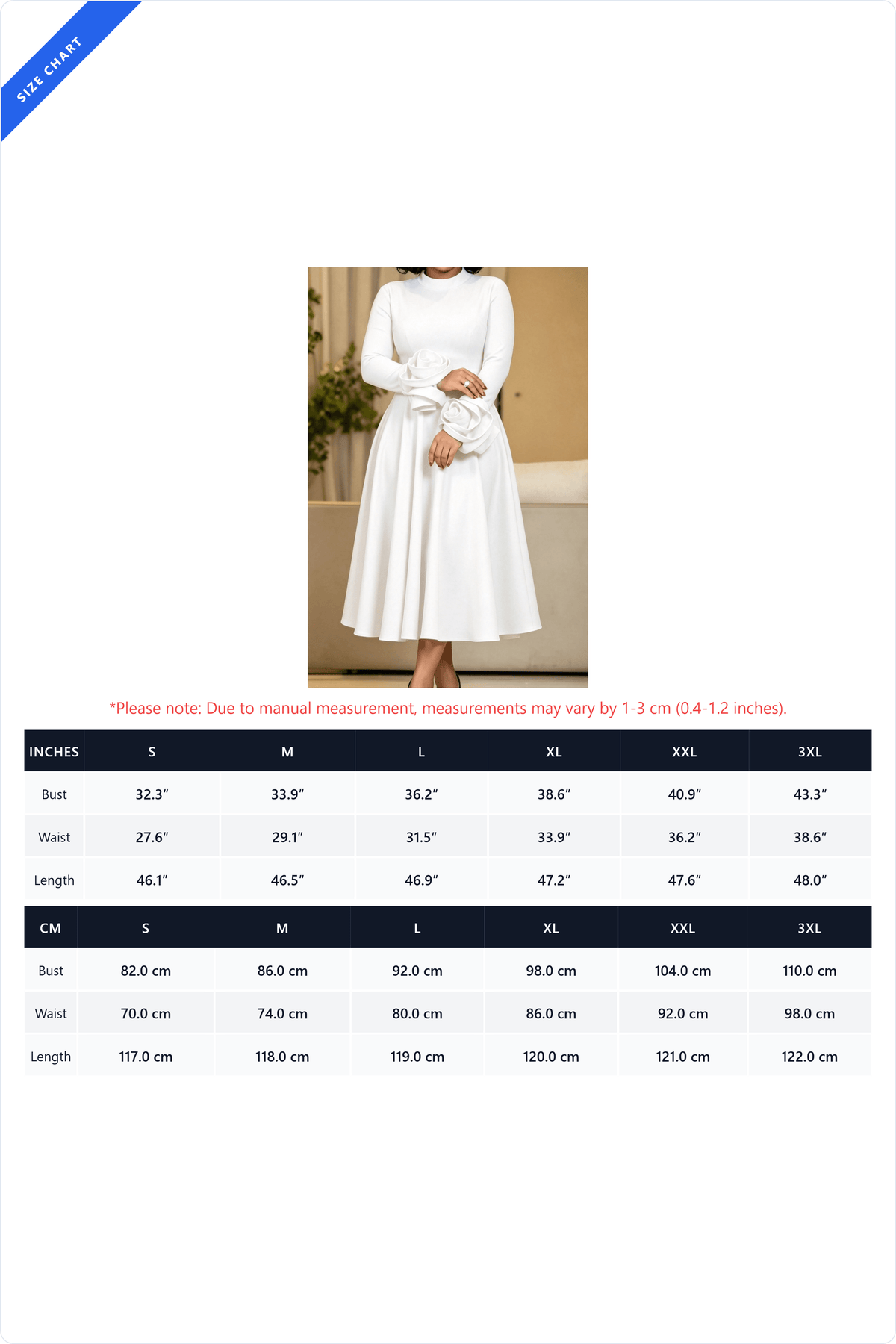 3D Rosette Cuff Flared Midi Dress Lavish Daily