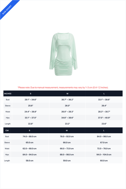 Ruched Mini Dress with Sheer Cape Overlay Lavish Daily