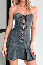 Pleated Lace-Up Mini Dress Lavish Daily