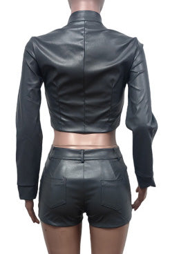 Leather Crop Jacket and Shorts Set Lavish Daily