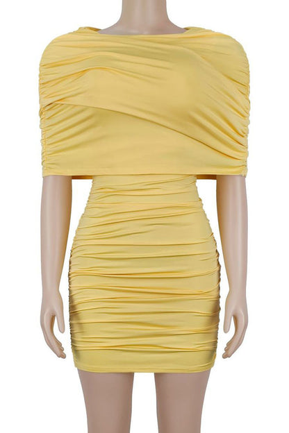 Draped Cape Ruched Bodycon Mini Dress Lavish Daily