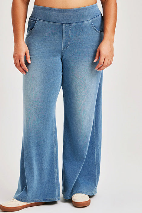 Curvy High-Stretch Wide Leg Pull-On Jeans Lavish Daily