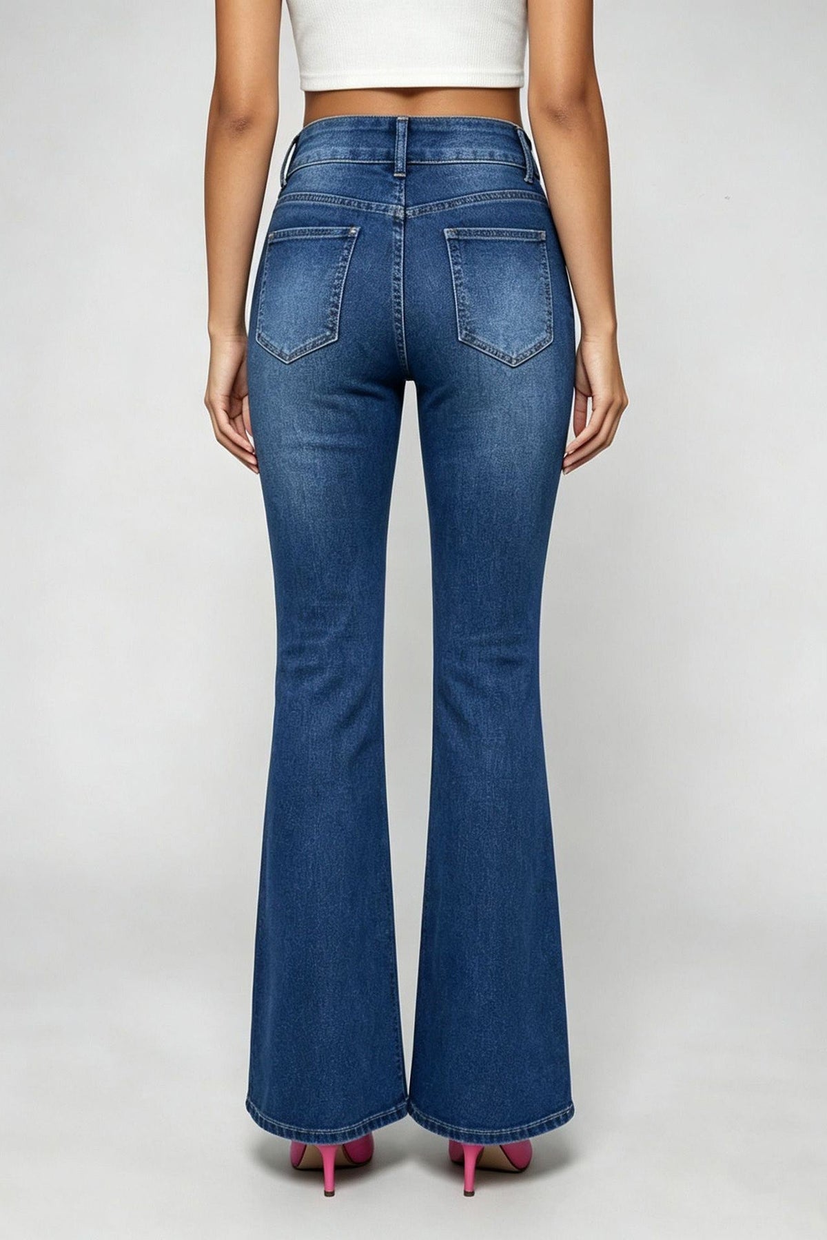 High Rise Double Button Flare Jeans Lavish Daily
