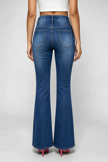 High Rise Double Button Flare Jeans Lavish Daily