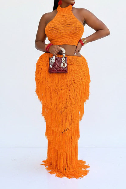 2-Piece Crochet Fringe Skirt Set Lavish Daily