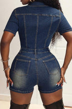 Short Sleeve Slim Fit Stretch Denim Romper Lavish Daily
