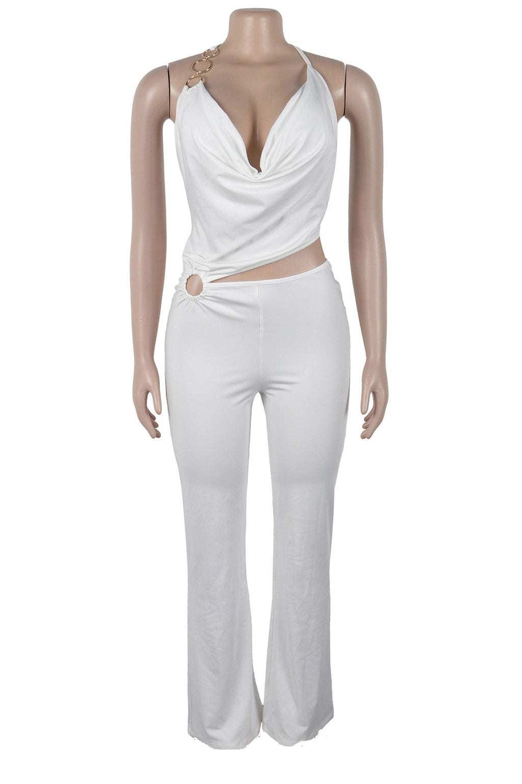 Elegant Ring Cutout Halter Tie Jumpsuit Lavish Daily
