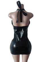 PU Halter Neck Stretch Mini Dress Lavish Daily