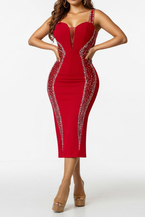 Rhinestone Cami Midi Dress Lavish Daily