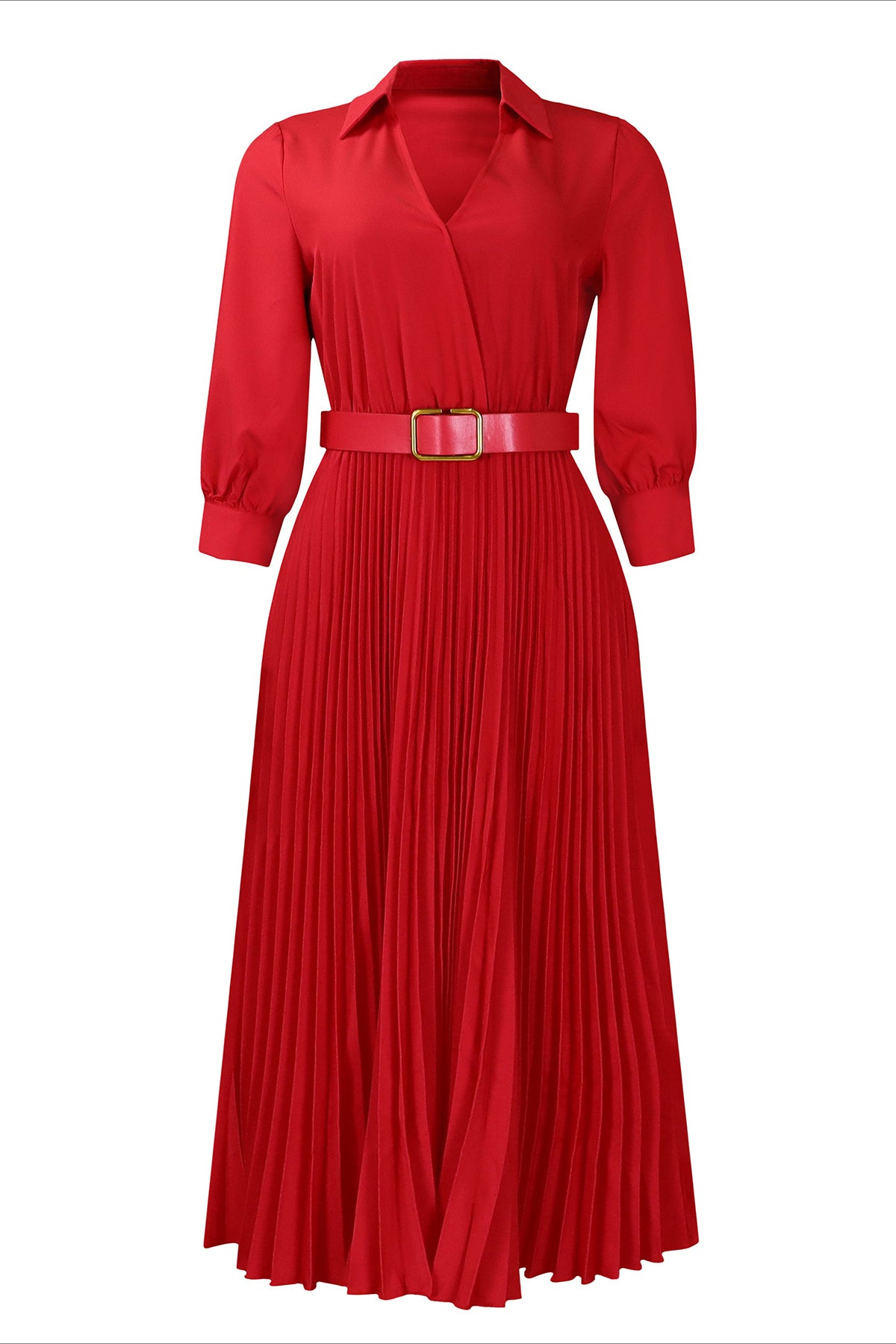 Solid Color Cinched Waist Pleated Long Dress Lavish Daily