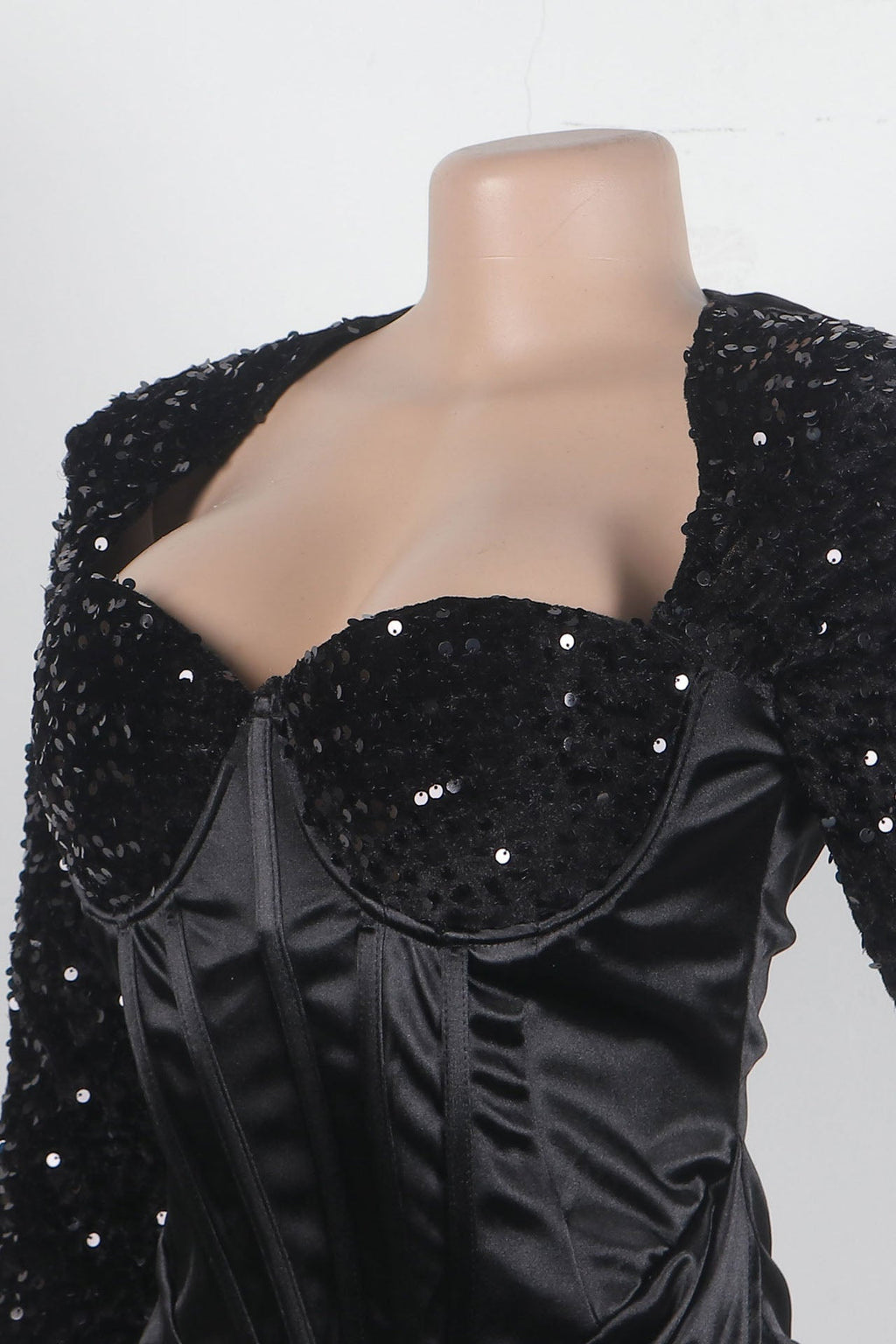 Split Square Cut Collar Stretch Sequin Dress Lavish Daily