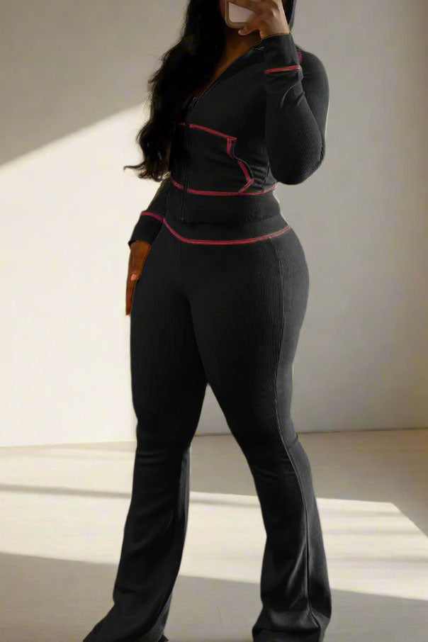 Waffle Sleeve Raglan Hooded Suit Lavish Daily