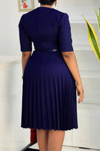 Solid Belted Pleated Dress Lavish Daily