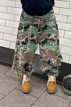 Camo Double Waist Ripped Jeans LavishDaily